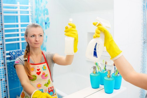 Office cleaners working in a Westminster business reception area