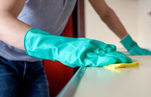 Westminster carpet cleaning technician treating a stained carpet area