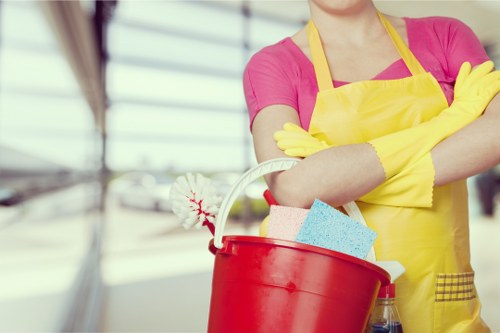 Domestic cleaner tidying a Westminster apartment